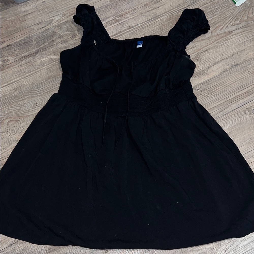 Old Navy Black Smocked Babydoll Tank Top